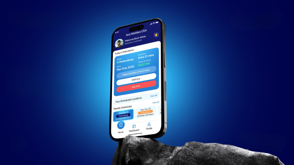Custom mobile app UI design developed for workforce management and employee scheduling