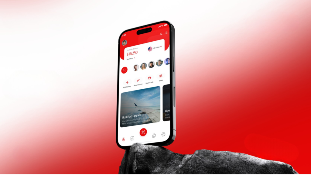 Mobile payment app design with wallet dashboard, transactions, and financial management tools